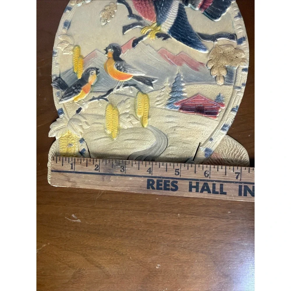 VTG antique embossed die cut german calendar topper back 3D cardboard Birds BIG
